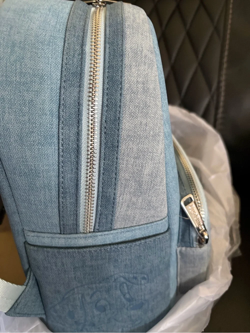 Loungefly Light Blue Denim Backpack with Pluto & Marie Embossed
